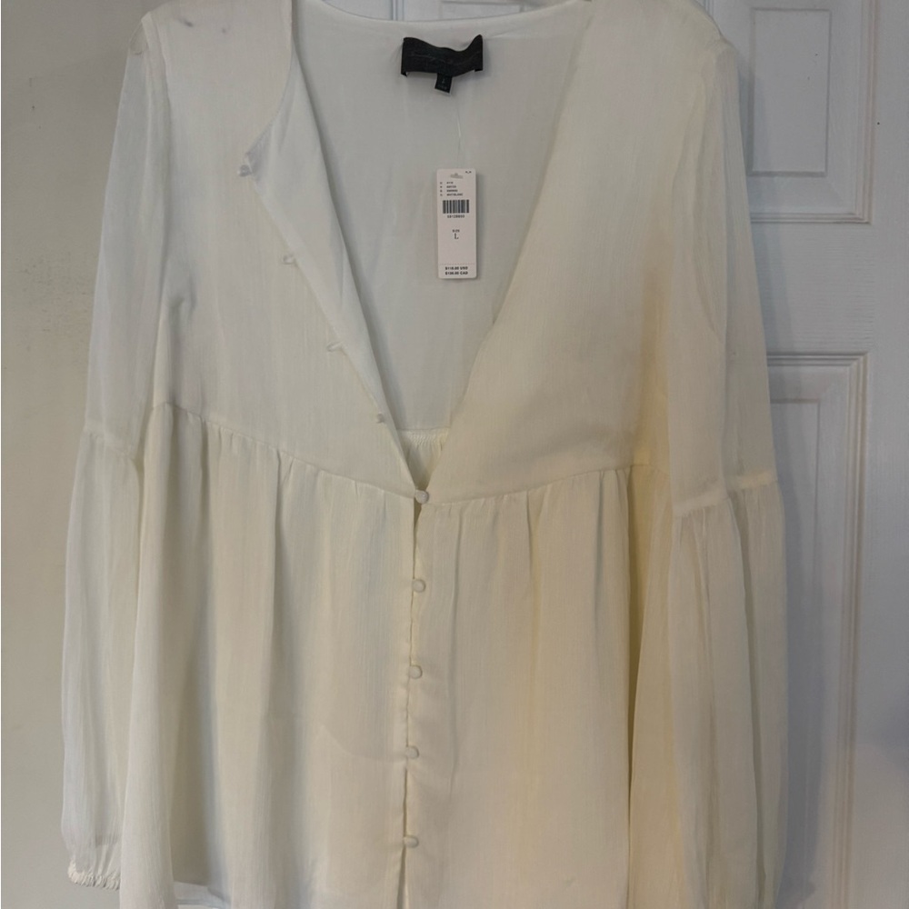 Free People Cream Button-Down Blouse